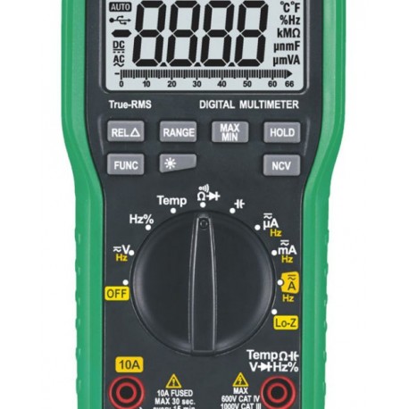 MULTÍMETRO 1000V VOLT AC/DC, CORRIENTE AC/DC, TRMS, TEMPERATURA, NCV, MODO IMPEDANCIA BAJA