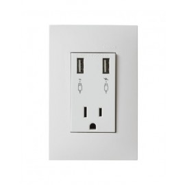 TOMA CORRIENTE 2P + T CON DOS CARGADORES USB CON PLACA COLOR BLANCO SIMON | Simon 25 | CODIGO 25454-60
