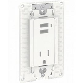 Toma de corriente 2P+T con 2 cargadores USB 2.1 A. 15A 127Vca. Blanco