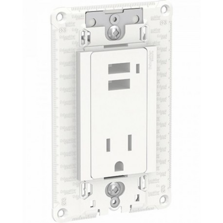 Toma de corriente 2P+T con 2 cargadores USB 2.1 A. 15A 127Vca. Blanco