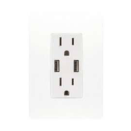 CONTACTO DUPLEX 2 POLOS MAS TIERRA CON 2 PUERTOS USB 2.1 AMP CON PLACA UNNO BLANCO INCLUIDA UNNO