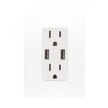 CONTACTO DUPLEX 2 POLOS MAS TIERRA CON 2 PUERTOS USB 2.1 AMP CON PLACA UNNO BLANCO INCLUIDA UNNO