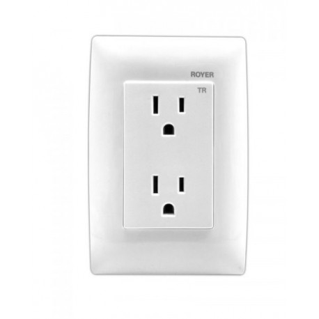 PLACA 3 MÓDULOS CON RECEPTACULO DÚPLEX BLANCO | ROYER 100