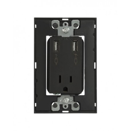 TOMA CORRIENTE 2P + T CON DOS CARGADORES USB SIN PLACA COLOR GRAFITO SIMON | Simon 25 | CODIGO 25454-38