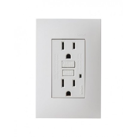 TOMA DE CORRIENTE DUPLEX FALLA A TIERRA ICFT CON CHASIS Y CON PLACA BLANCO | Simon 25 | CODIGO 25425-60