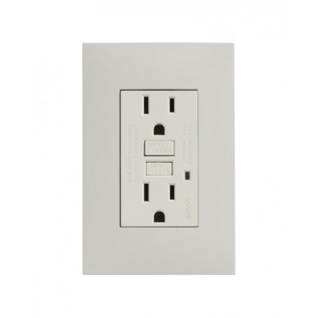TOMA DE CORRIENTE DUPLEX FALLA A TIERRA ICFT CON CHASIS Y CON PLACA MARFIL | Simon 25 | CODIGO 25425-61