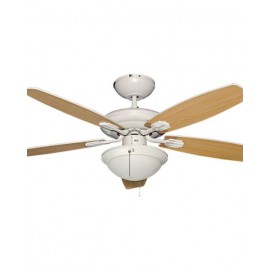 VENTILADOR DECORATIVO 52″ C/LUZ 2X60W E26 5 ASPAS REVERSIBLE 3 VEL. BLANCO/MAPLE USO INTERIOR | MASTERFAN